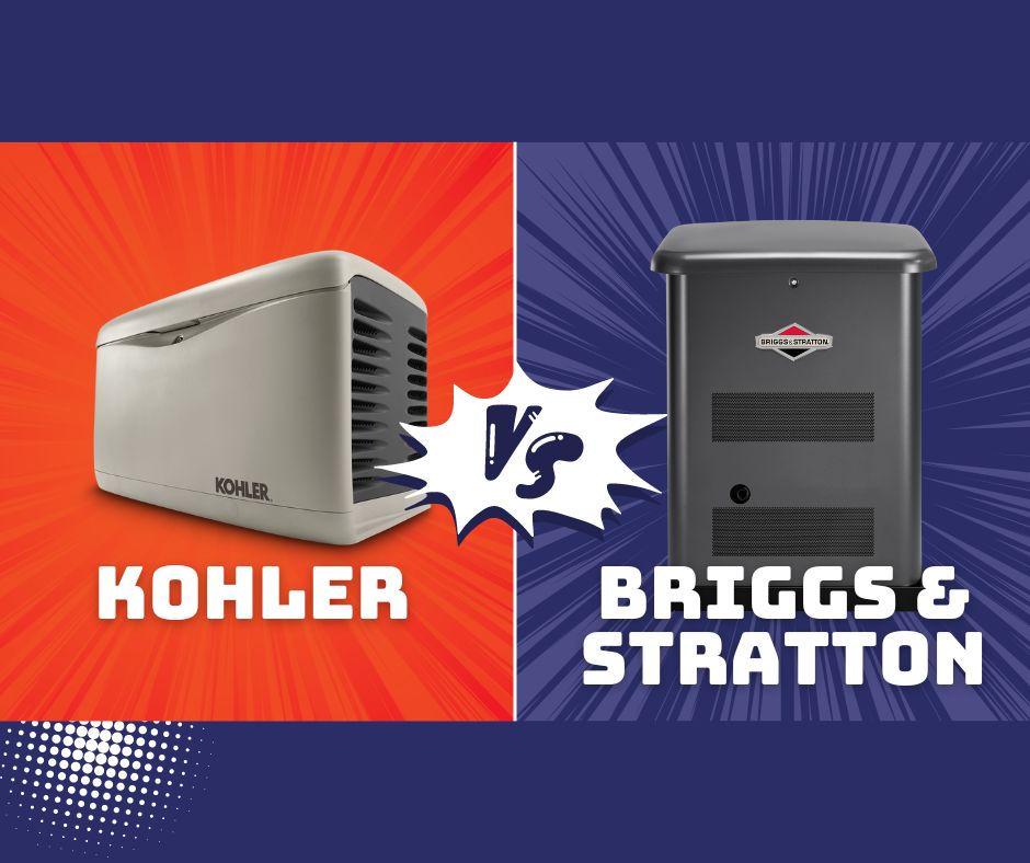 Comparative infographic detailing features of KOHLER vs. Briggs & Stratton generators for New England homes
